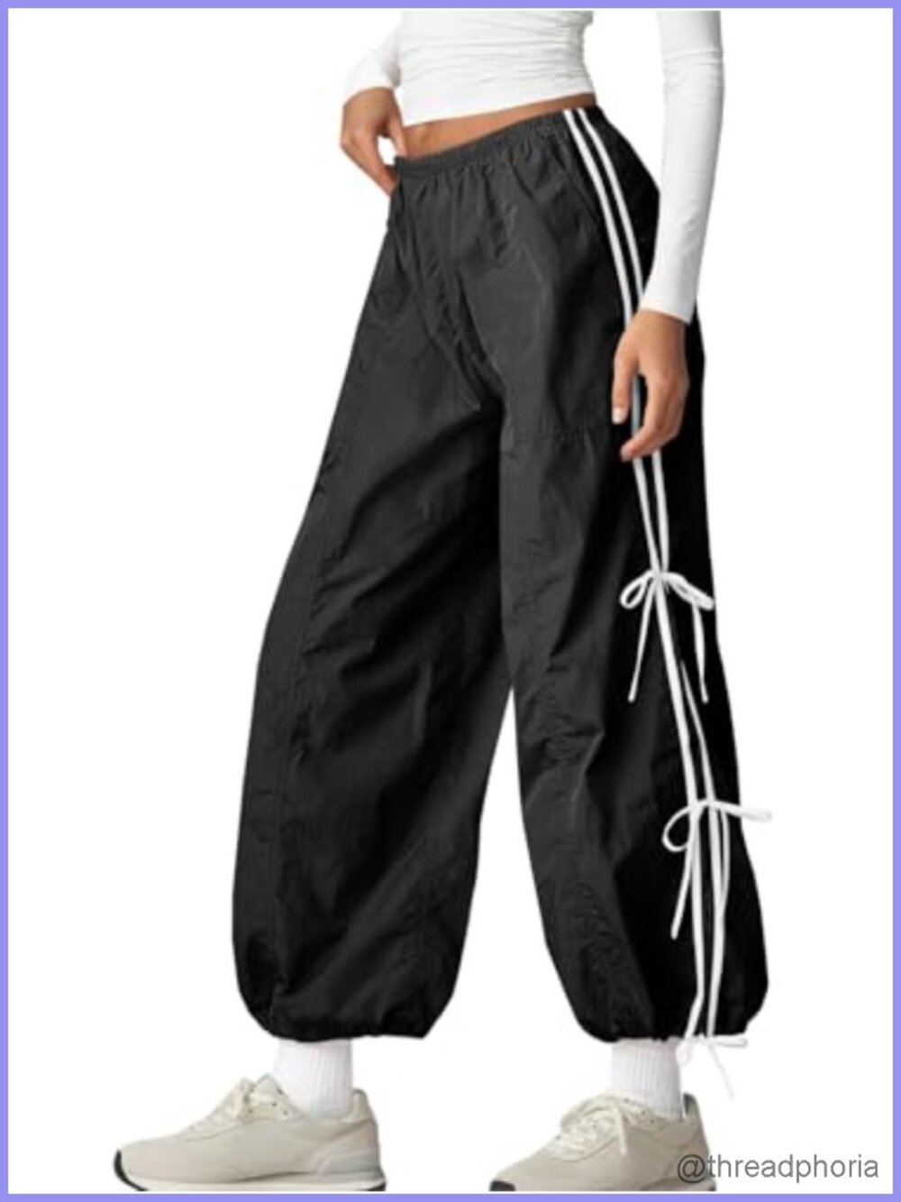 Wide Leg Track Pants Casual Bow Tie Y2K Baggy Sweatpants with Pockets
